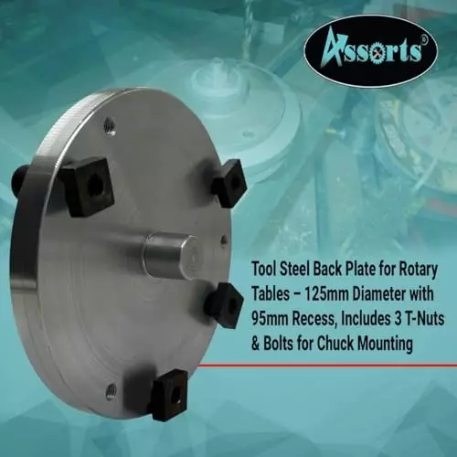 Assorts Back Plate Tool Steel & Alloy Steel 125 mm with Relevant 3xTnuts +Bolts for Rotary Tables