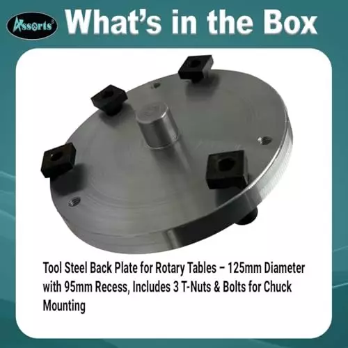 Assorts Back Plate Tool Steel & Alloy Steel 125 mm with Relevant 3xTnuts +Bolts for Rotary Tables