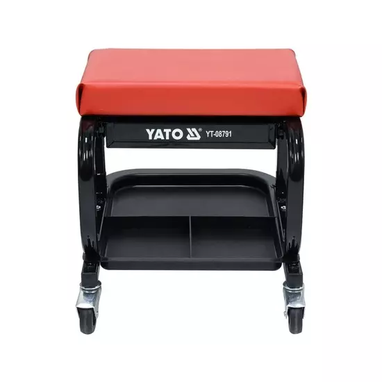 Yato Shop Roller Seat Stool with Tool Tray 150 Kg Load Capacity and Vinyl Upholstery, YT-08791