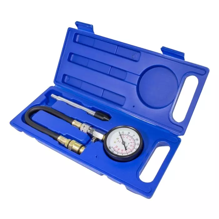 Rock Force Gasoline Engine Compression Tester with Adapter M14x1.25; M18x1.5 Pointer Type 0-300 PSI, RF-903G7