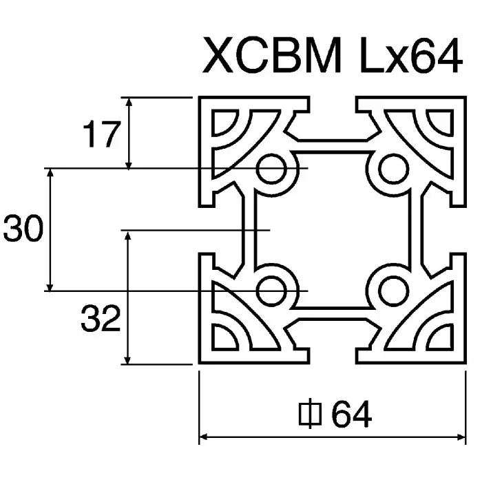 FlexLink Silver Aluminium Profile Strut 64 x 64 mm 11 mm Groove 2000 mm Length, XCBM 2X64