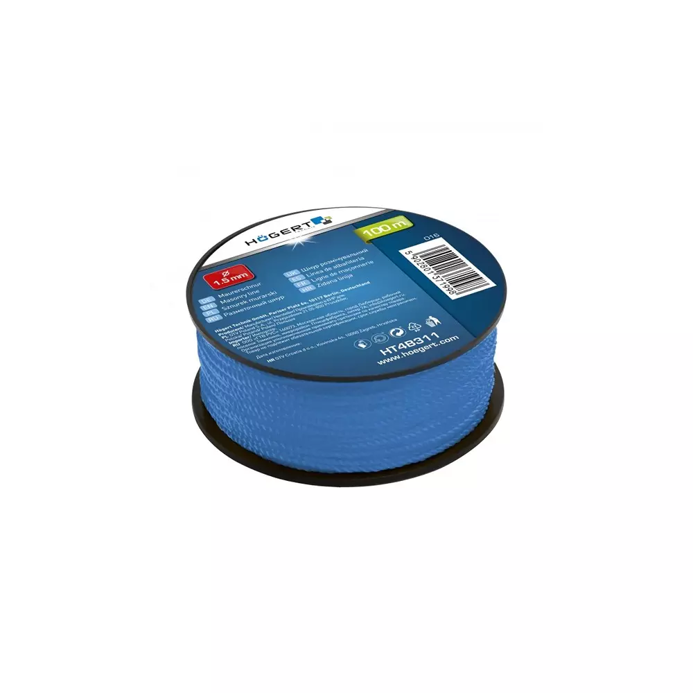 Hogert Technik 100 m Masonry String Blue Color and 1.5 mm Diameter for Construction Works, HT4B311