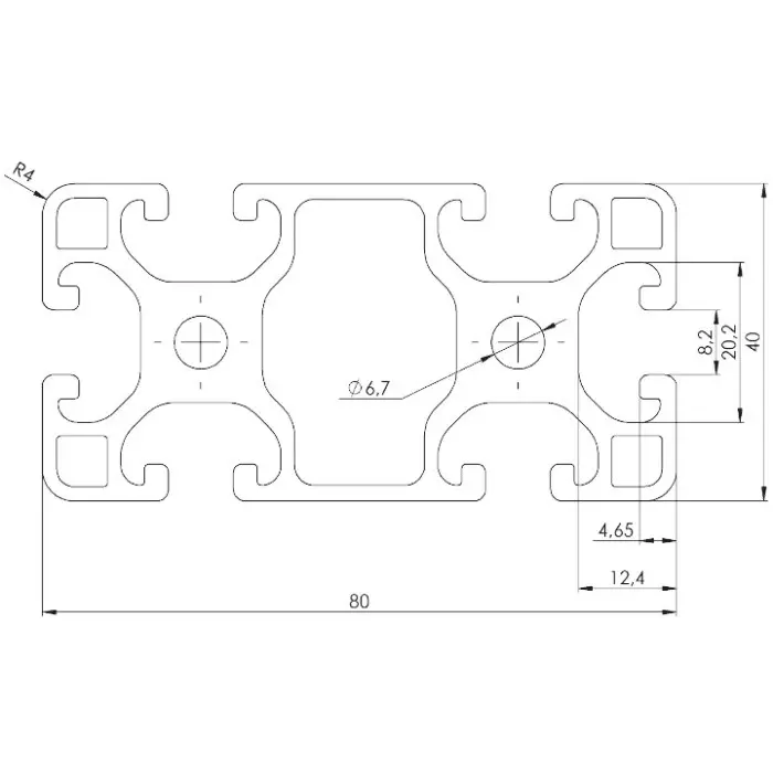 RS PRO Silver Aluminium Profile Strut 40 x 80 mm 8 mm Groove 2000 mm Length