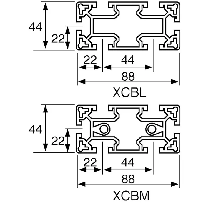 FlexLink Silver Aluminium Profile Strut 44 x 88 mm 11 mm Groove 3000 mm Length, XCBM 3X44X88