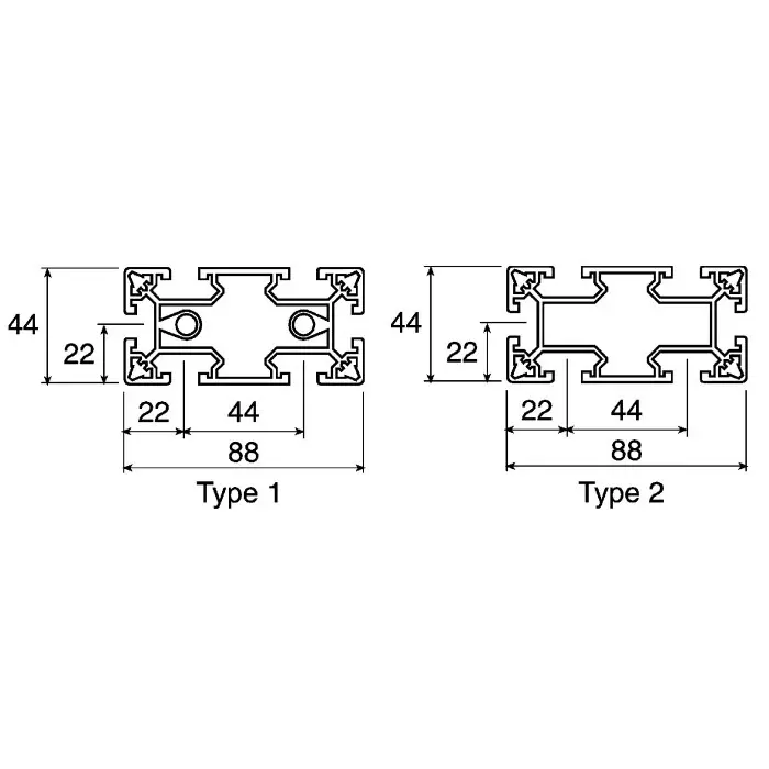 FlexLink Silver Aluminium Profile Strut 44 x 88 mm 11 mm Groove 1000 mm Length, XCBL 1X44X88