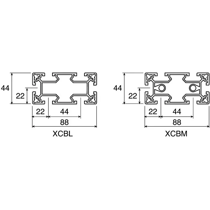 FlexLink Silver Aluminium Profile Strut 44 x 88 mm 11 mm Groove 1000 mm Length, XCBM 1X44X88