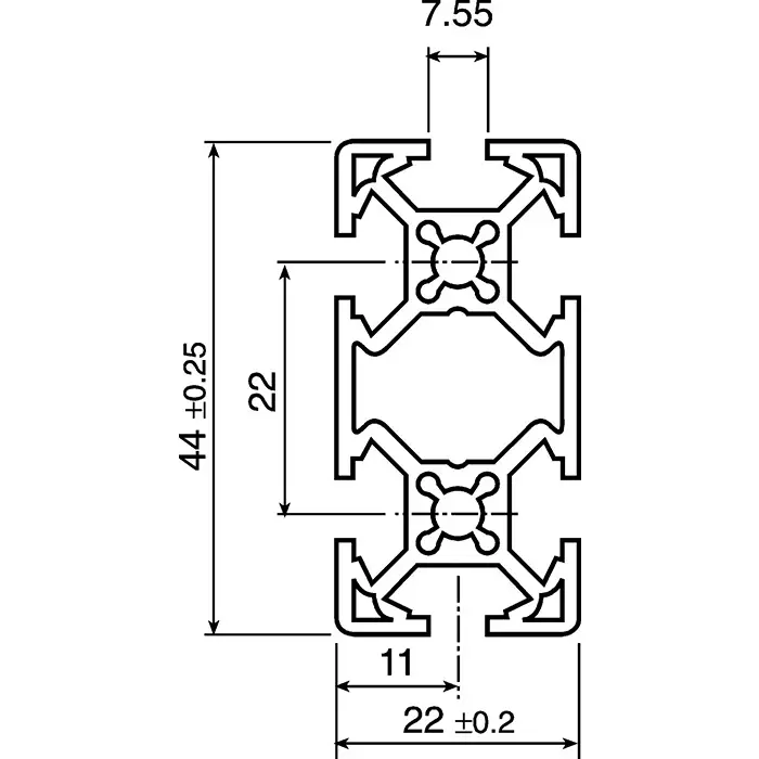 FlexLink Silver Aluminium Profile Strut 22 x 44 mm 5.6 mm Groove 2000 mm Length, XDBM 2X22X44