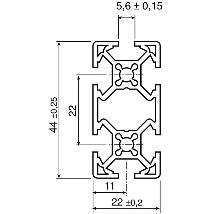 FlexLink Silver Aluminium Profile Strut 22 x 44 mm 5.6 mm Groove 2000 mm Length, XDBM 2X22X44
