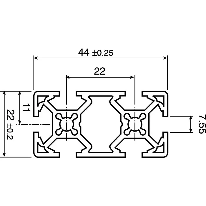 FlexLink Silver Aluminium Profile Strut 22 x 44 mm 5.6 mm Groove 3000 mm Length, XDBM 3X22X44