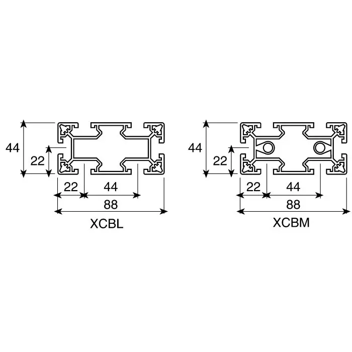 FlexLink Silver Aluminium Profile Strut 44 x 88 mm 11 mm Groove 3000 mm Length, XCBL 3X44X88