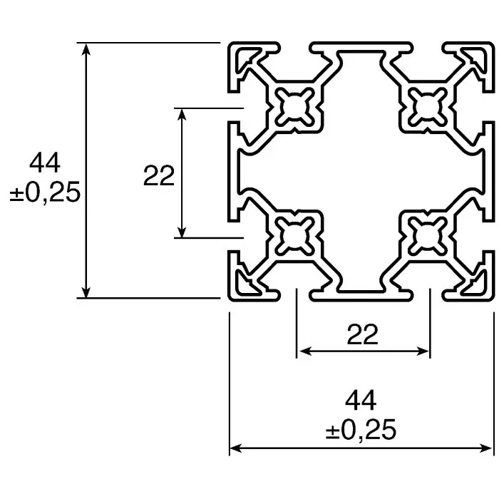 FlexLink Silver Aluminium Profile Strut 44 x 44 mm 5.6 mm Groove 1000 mm Length, XDBM 1X44