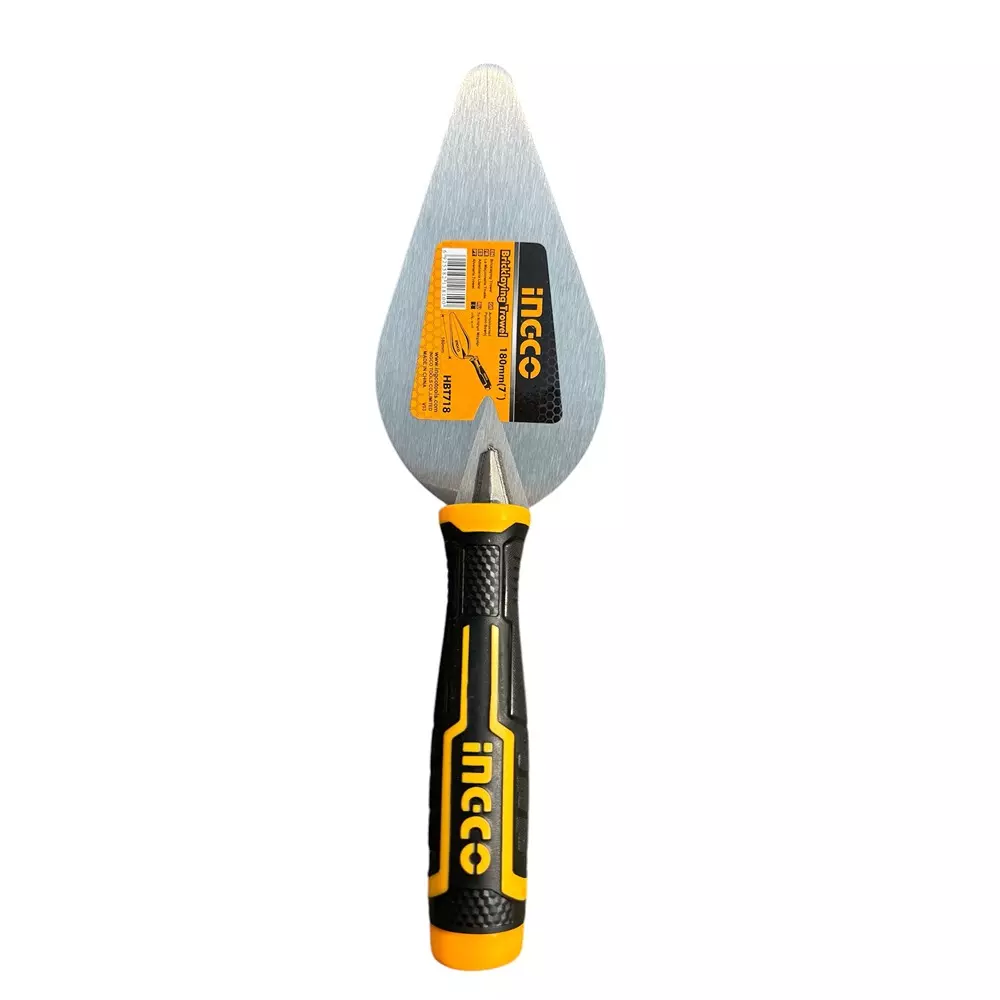 INGCO 7 inch (180 mm) Bricklaying Trowel Unique Design Plastic Handle and 9.5 mm Diameter Connecting Rod, HBT718