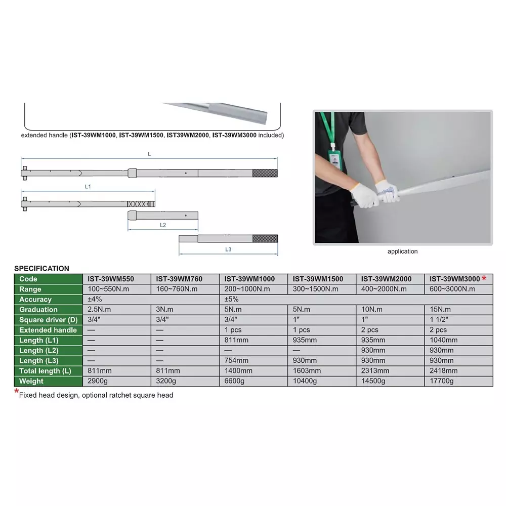insize-aluminium-alloy-torque-wrench-mechanical-preset-type-with-1-inch-254-mm-square-drive-10-nm-graduation-and-4-accuracy-ist-39wm2000