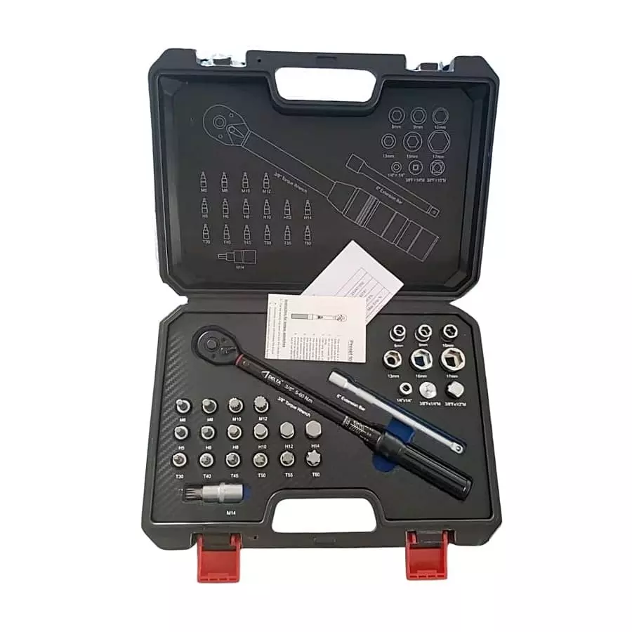 Delta Mechanical Torque Wrench Kit 28 Pcs Black Finish 10-60 Nm Range Length 3/8 Inch (0.95 cm) Drive Size for Industrial Use, MS03060T