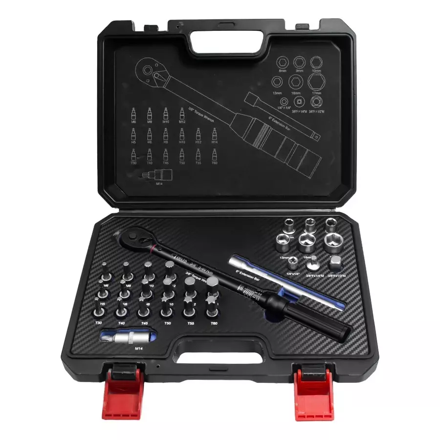 Delta Mechanical Torque Wrench Kit 28 Pcs Black Finish 10-60 Nm Range Length 3/8 Inch (0.95 cm) Drive Size for Industrial Use, MS03060T
