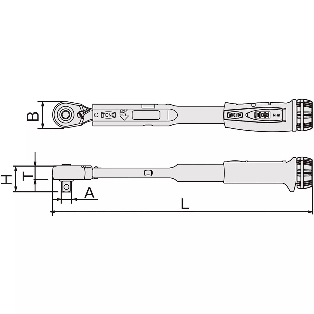 TONE Preset Torque Wrench Compact Head Hold Type Direct Set 30-140 Nm Torque Range 448 mm Length, T4MN140CH-QL (Calibrated – English Certificate)