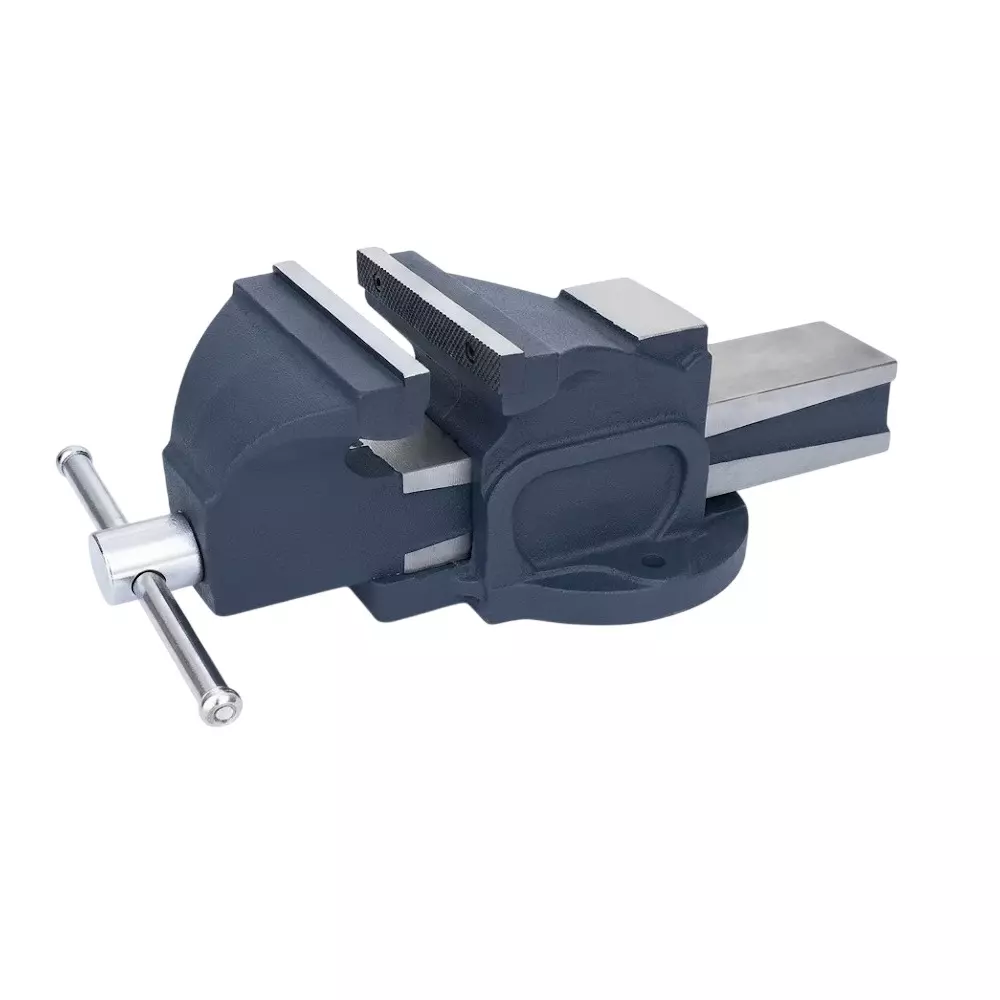 Paul Heavy Duty Bench Vice Size 4 inch (100 mm) Cast Iron Body in Blue & Silver Color for Industrial Use, PBV-HD-100