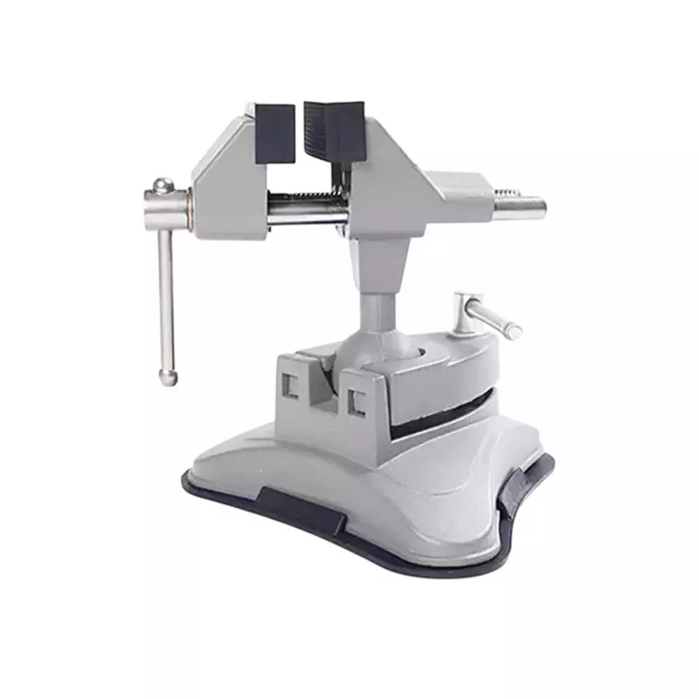 Hoteche Vacuum Base Vice 70 mm Jaw Width 360° Swivel Angle Stainless Steel Grey for Industrial Use, 300221