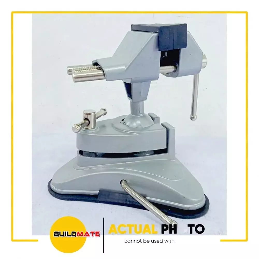 Hoteche Vacuum Base Vice 70 mm Jaw Width 360° Swivel Angle Stainless Steel Grey for Industrial Use, 300221