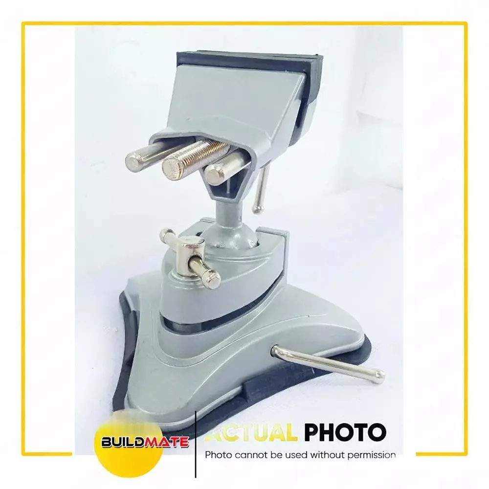 Hoteche Vacuum Base Vice 70 mm Jaw Width 360° Swivel Angle Stainless Steel Grey for Industrial Use, 300221