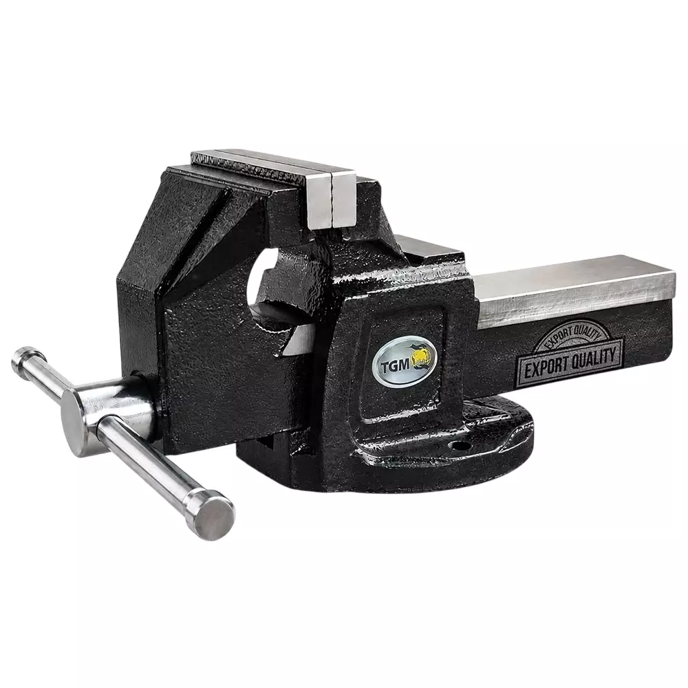 TGM Metallics Heavy Duty Fixed Base Workshop Bench Vice Hammer Tone Black SG Iron Body Material 5 Inch (125 mm) Jaw Size for Replaceable Spare Parts, TGM-10705