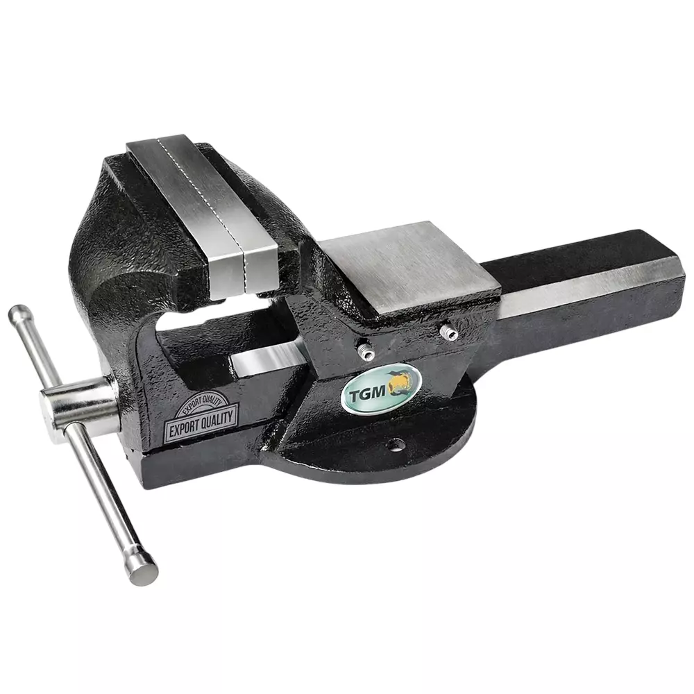 TGM Metallics Heavy Duty Fixed Base Engineers Bench Vice Hammer Tone Black SG Iron Body Material 5 Inch (125 mm) Jaw Size for Replaceable Spare Parts, TGM-10305