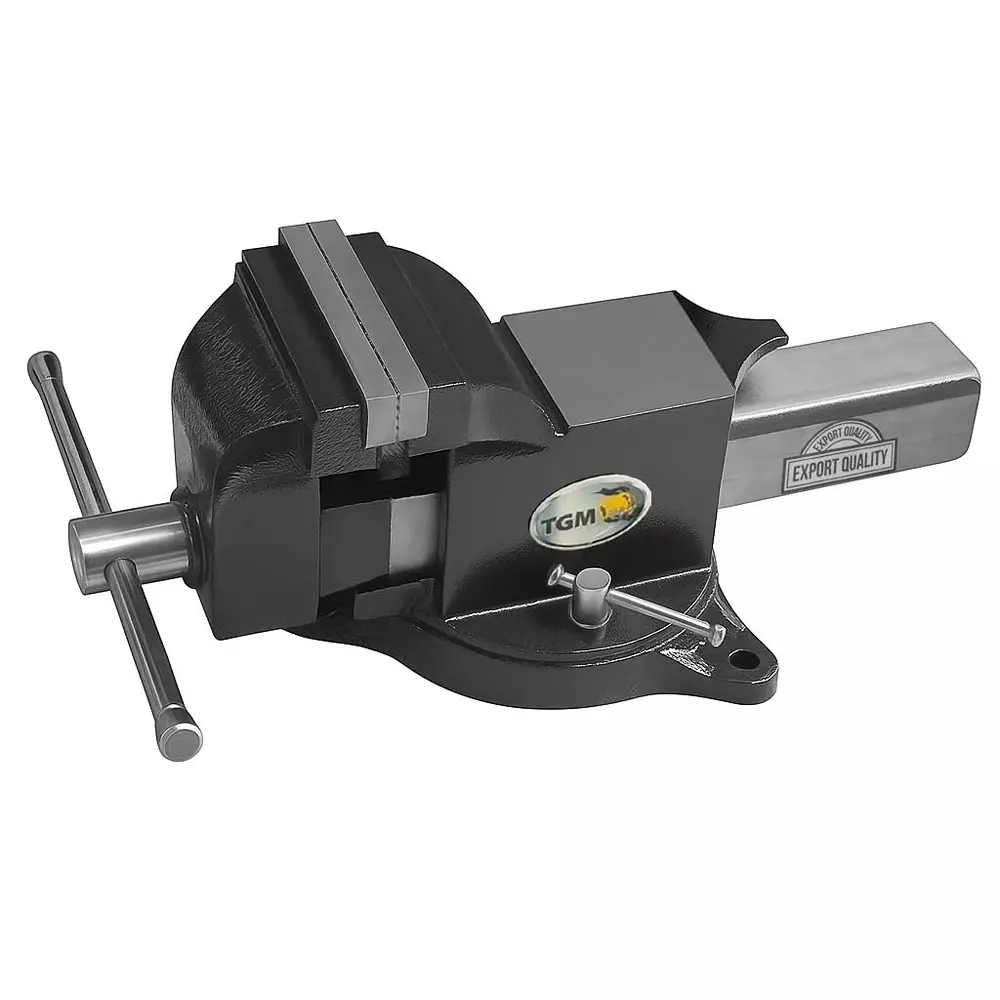 TGM Metallics Heavy Duty Swivel Base Industrial Bench Vice Hammer Tone Black SG Iron Body Material 6 Inch (150 mm) Jaw Size for Replaceable Spare Parts, TGM-10826