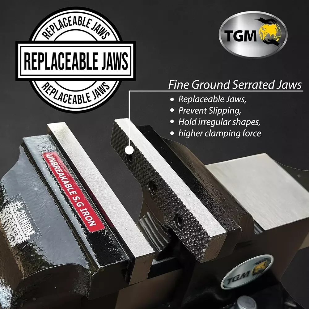 tgm-metallics-heavy-duty-swivel-base-industrial-bench-vice-hammer-tone-black-sg-iron-body-material-6-inch-150-mm-jaw-size-for-replaceable-spare-parts-tgm-10826
