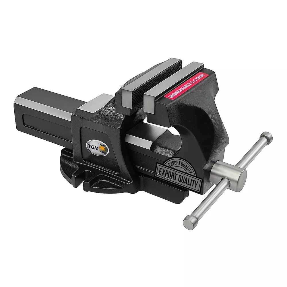 TGM Metallics Heavy Duty Fixed Base Professional Bench Vice Hammer Tone Black SG Iron Body Material 6 Inch (150 mm) Jaw Size for Replaceable Spare Parts, TGM-10926