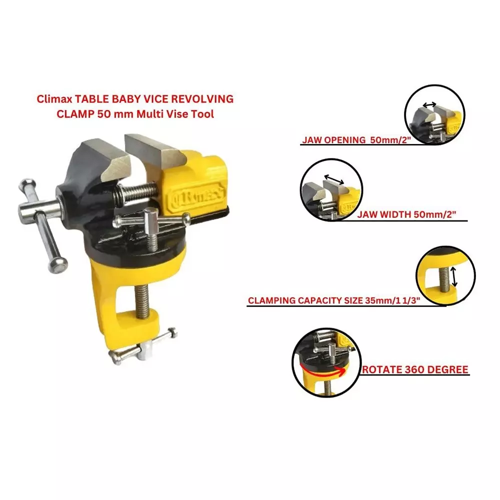 CLIMAX TABLE BABY VICE WITH REVOLVING CLAMP 50 mm (2" inch)