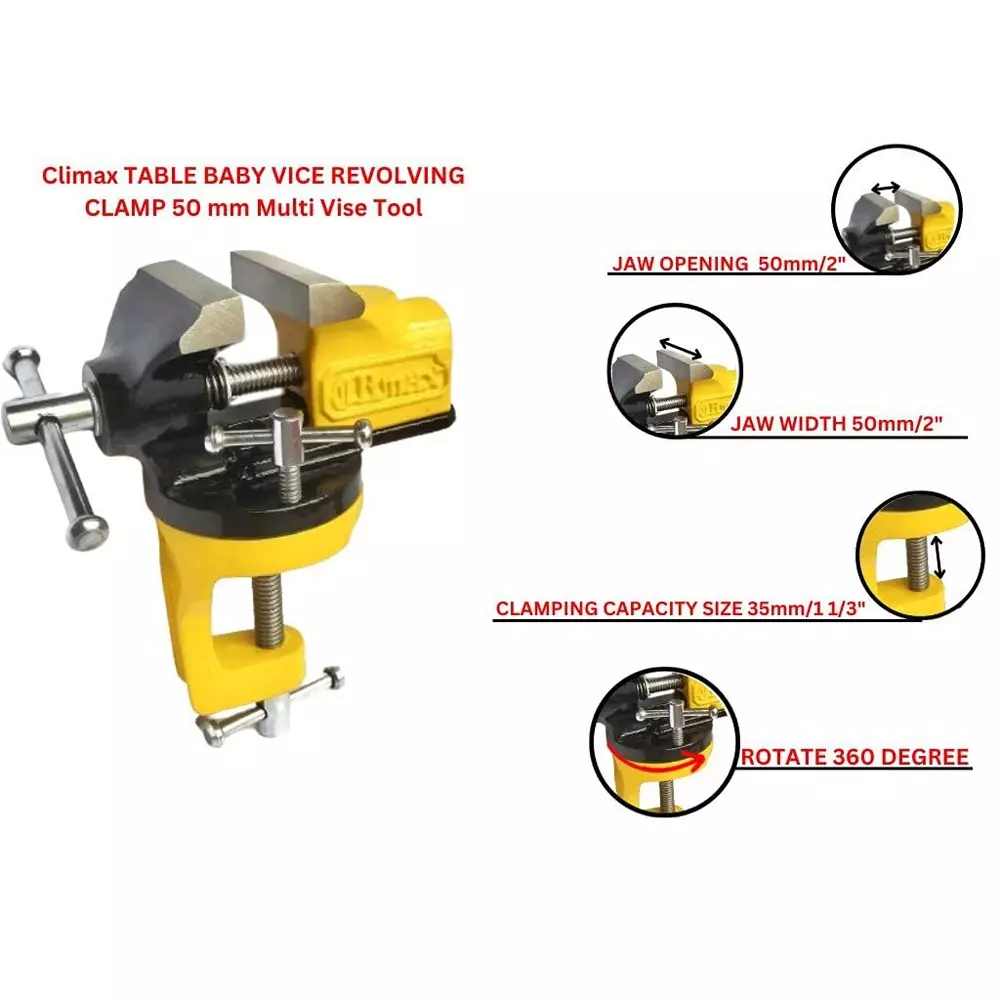 CLIMAX TABLE BABY VICE WITH REVOLVING CLAMP 50 mm (2" inch)