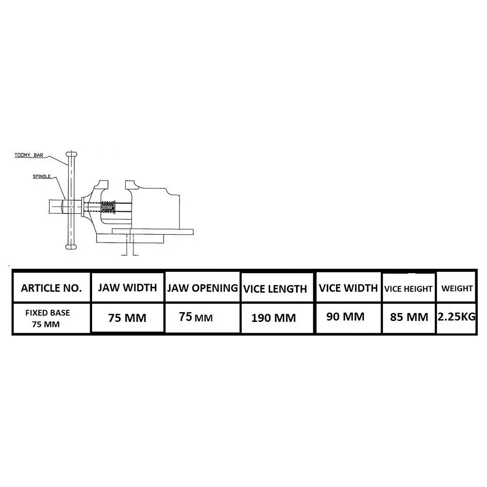 CLIMAX TABLE BABY VICE WITH FIXED BASE 75 mm (3" inch)