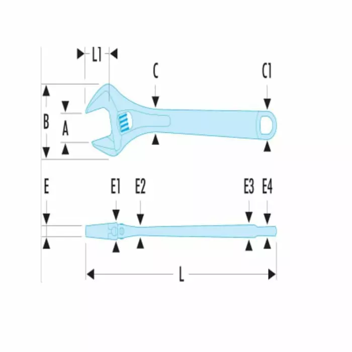 Facom Adjustable Spanner, 380 mm Overall, 44mm Jaw Capacity, Metal Handle, 113A.15C