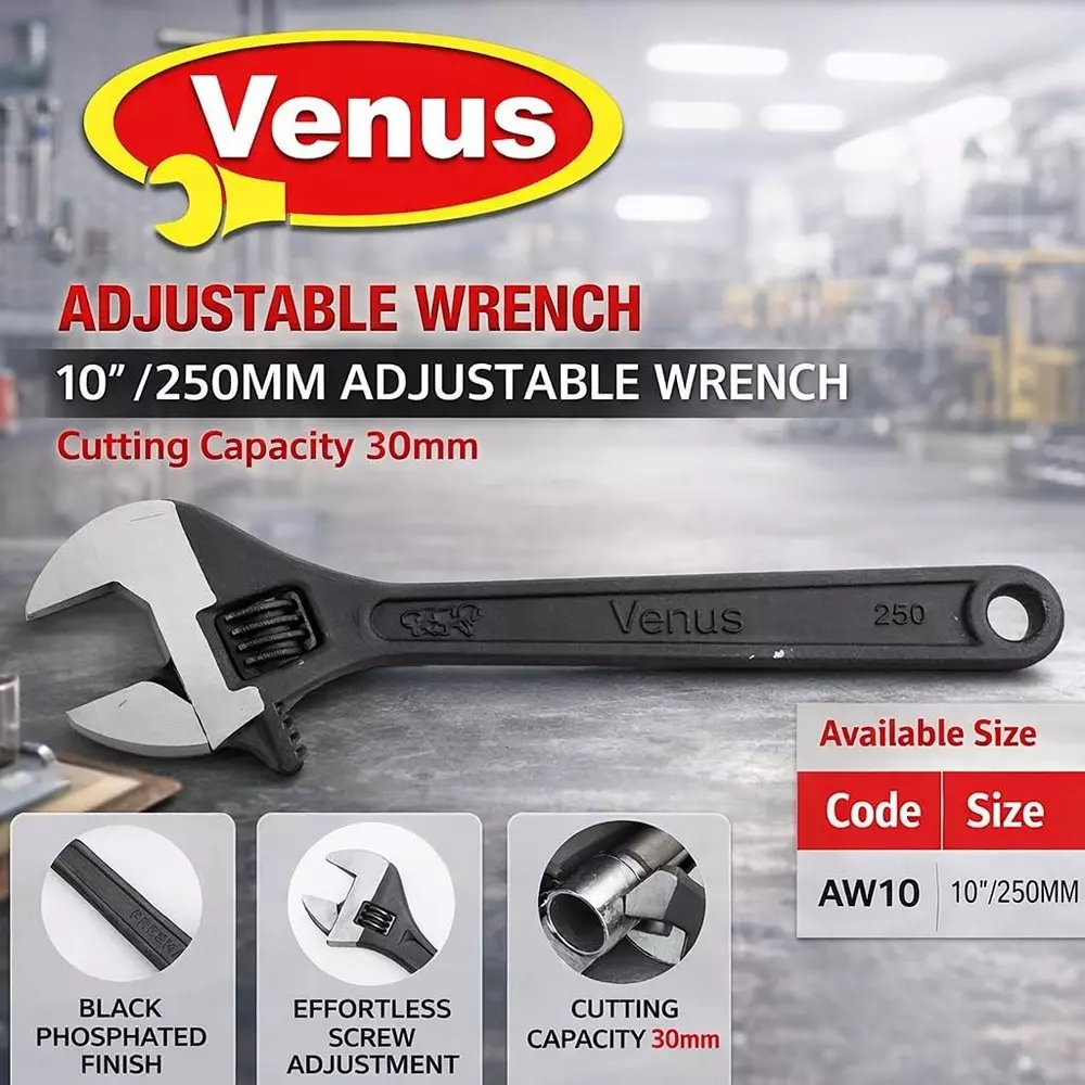 venus-heavy-duty-adjustable-wrench-black-stainless-steel-drop-forged-phosphated-black-finish-10-inch-250-mm-length-for-different-size-sockets-ad-10