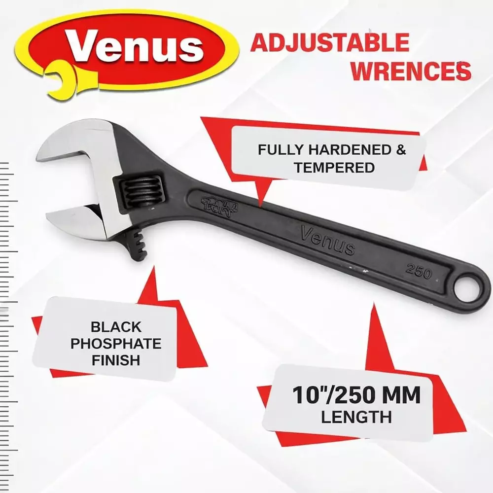 venus-heavy-duty-adjustable-wrench-black-stainless-steel-drop-forged-phosphated-black-finish-10-inch-250-mm-length-for-different-size-sockets-ad-10