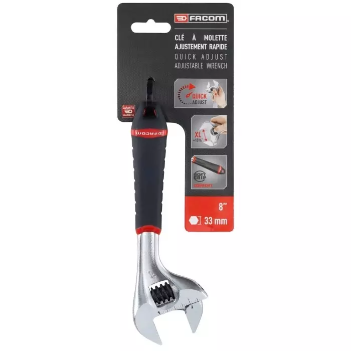 Facom Adjustable Spanner, 201 mm Overall, 33mm Jaw Capacity, Bi-Material Handle, 101.8GPB