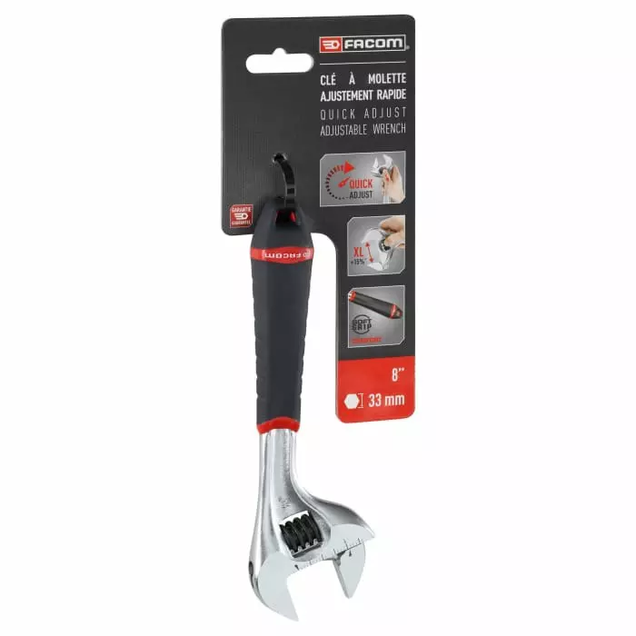 Facom Adjustable Spanner, 201 mm Overall, 33mm Jaw Capacity, Bi-Material Handle, 101.8GPB