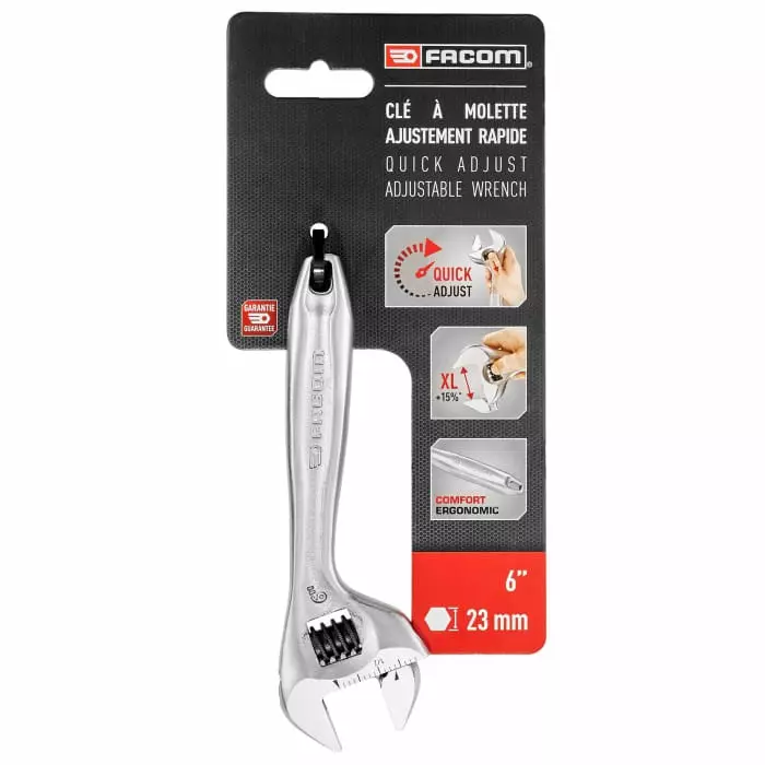 Facom Adjustable Spanner, 150 mm Overall, 23mm Jaw Capacity, Metal Handle, 101.6PB