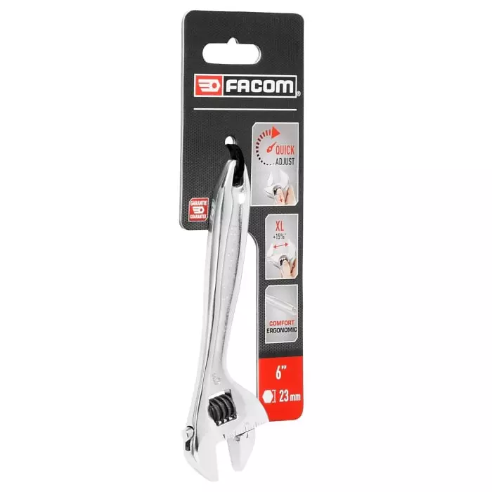 Facom Adjustable Spanner, 150 mm Overall, 23mm Jaw Capacity, Metal Handle, 101.6PB