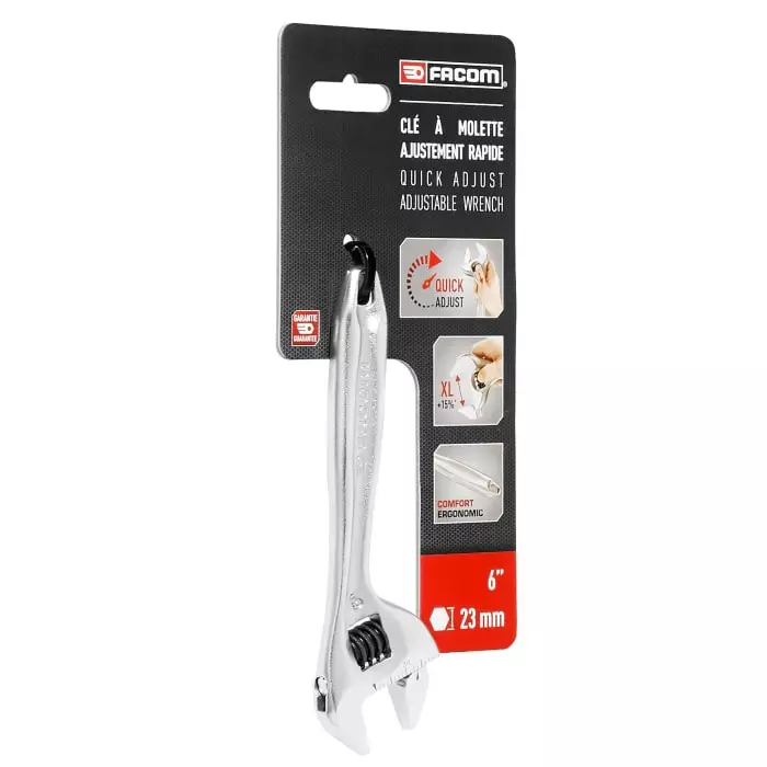 Facom Adjustable Spanner, 150 mm Overall, 23mm Jaw Capacity, Metal Handle, 101.6PB
