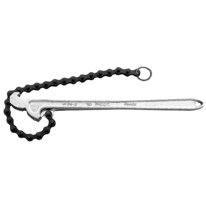 Facom Chain Wrench, 360 mm Overall, 60 - 114mm Jaw Capacity, Metal Handle, 136A.2