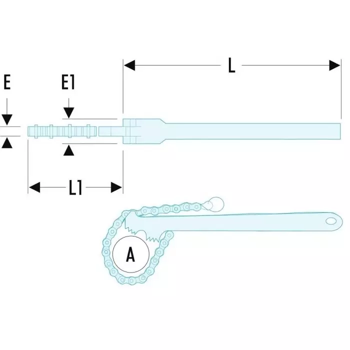Facom Chain Wrench, 360 mm Overall, 60 - 114mm Jaw Capacity, Metal Handle, 136A.2