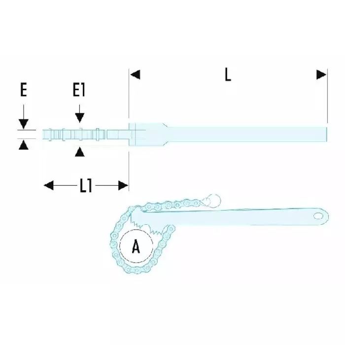 Facom Chain Wrench, 600 mm Overall, 60 - 140mm Jaw Capacity, Metal Handle, 136C.4