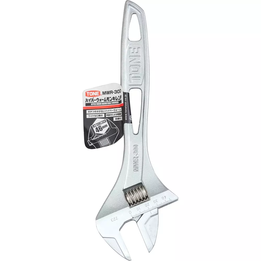 TONE Hyper Worm Adjustable Wrench 46 mm Maximum Jaw Opening, MWR-300