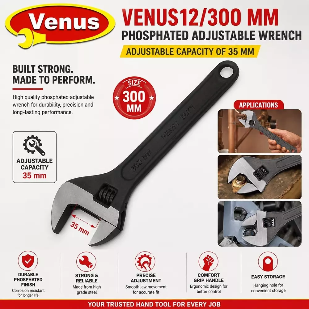 venus-heavy-duty-adjustable-wrench-black-stainless-steel-drop-forged-phosphated-black-finish-12-inch-300-mm-length-for-different-size-sockets-ad-12