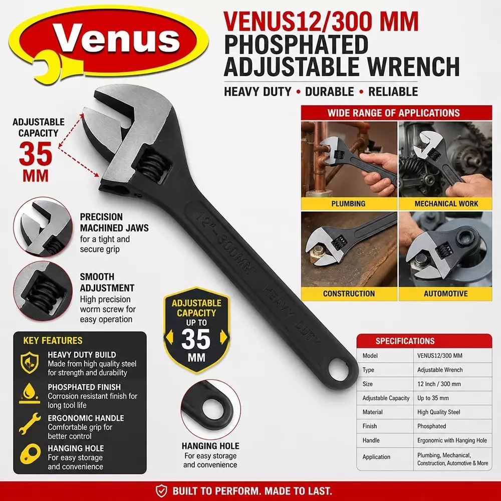 venus-heavy-duty-adjustable-wrench-black-stainless-steel-drop-forged-phosphated-black-finish-12-inch-300-mm-length-for-different-size-sockets-ad-12