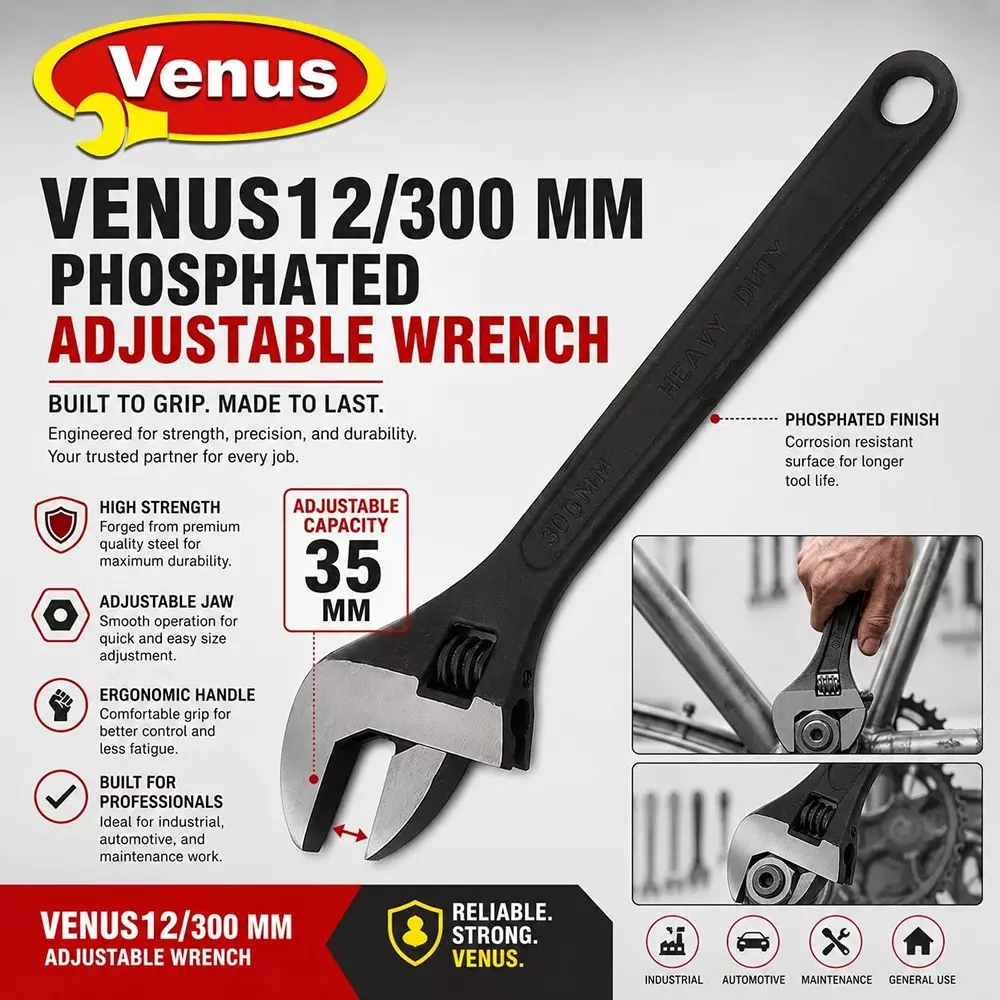 venus-heavy-duty-adjustable-wrench-black-stainless-steel-drop-forged-phosphated-black-finish-12-inch-300-mm-length-for-different-size-sockets-ad-12