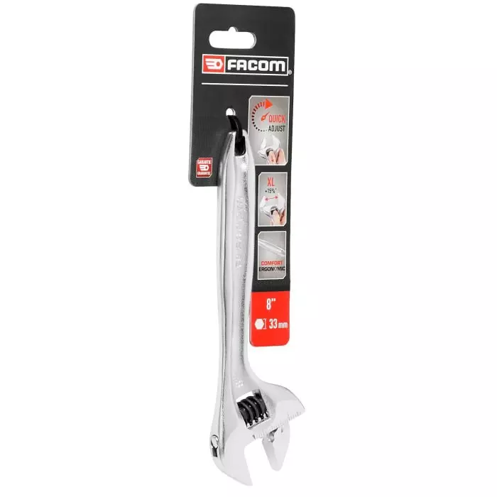 Facom Adjustable Spanner, 200 mm Overall, 33mm Jaw Capacity, Metal Handle, 101.8PB