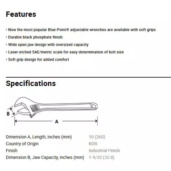 blue-point-10-inch-255-mm-adjustable-wrench-with-black-phosphate-finish-and-soft-grip-handle-gaj10sg