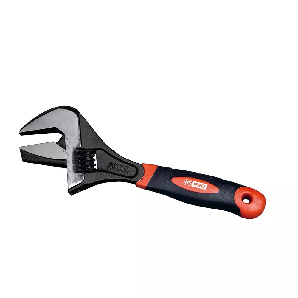 RS PRO Adjustable Spanner Chrome Vanadium Steel Black Phosphate 257 mm Bi-Material 52 mm, 2821240